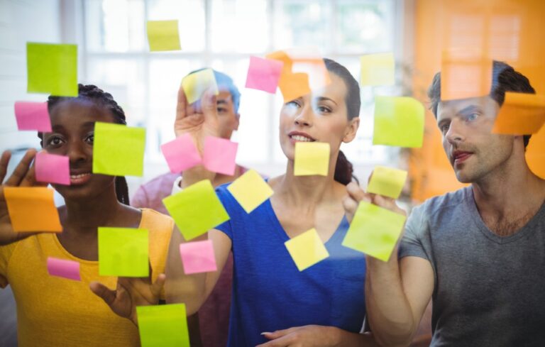 business-executives-sticking-sticky-notes