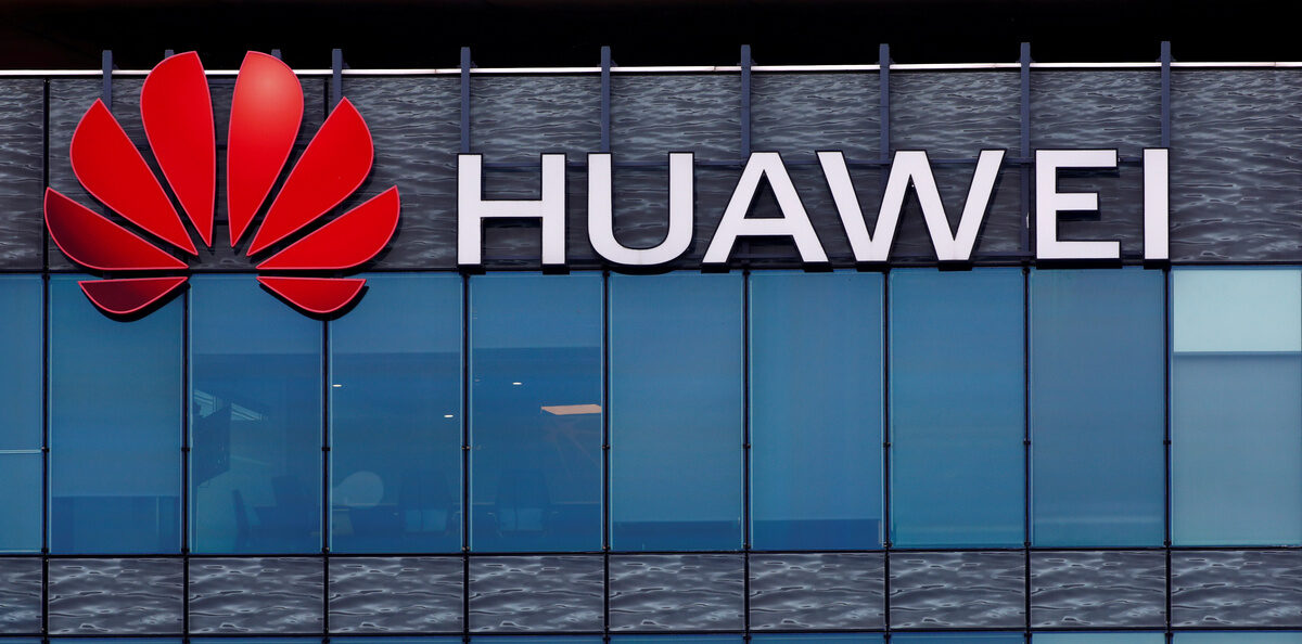 FILE PHOTO: Huawei logo at Huawei Technologies France in Boulogne-Billancourt
