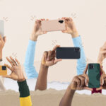Social media audience crowd filming through smartphones remixed