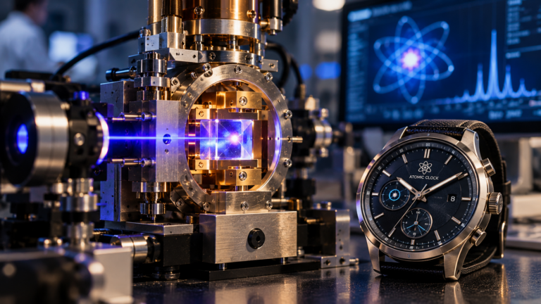 Reloj atómico en laboratorio cuántico